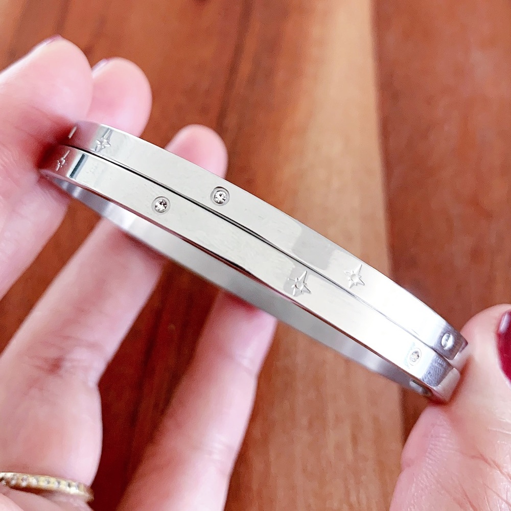 Stainless Steel Crystal Bangle - Silver NEW - Picture 2 of 10